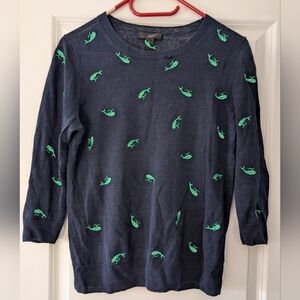 J. Crew Navy Sweater with Green Whale Design